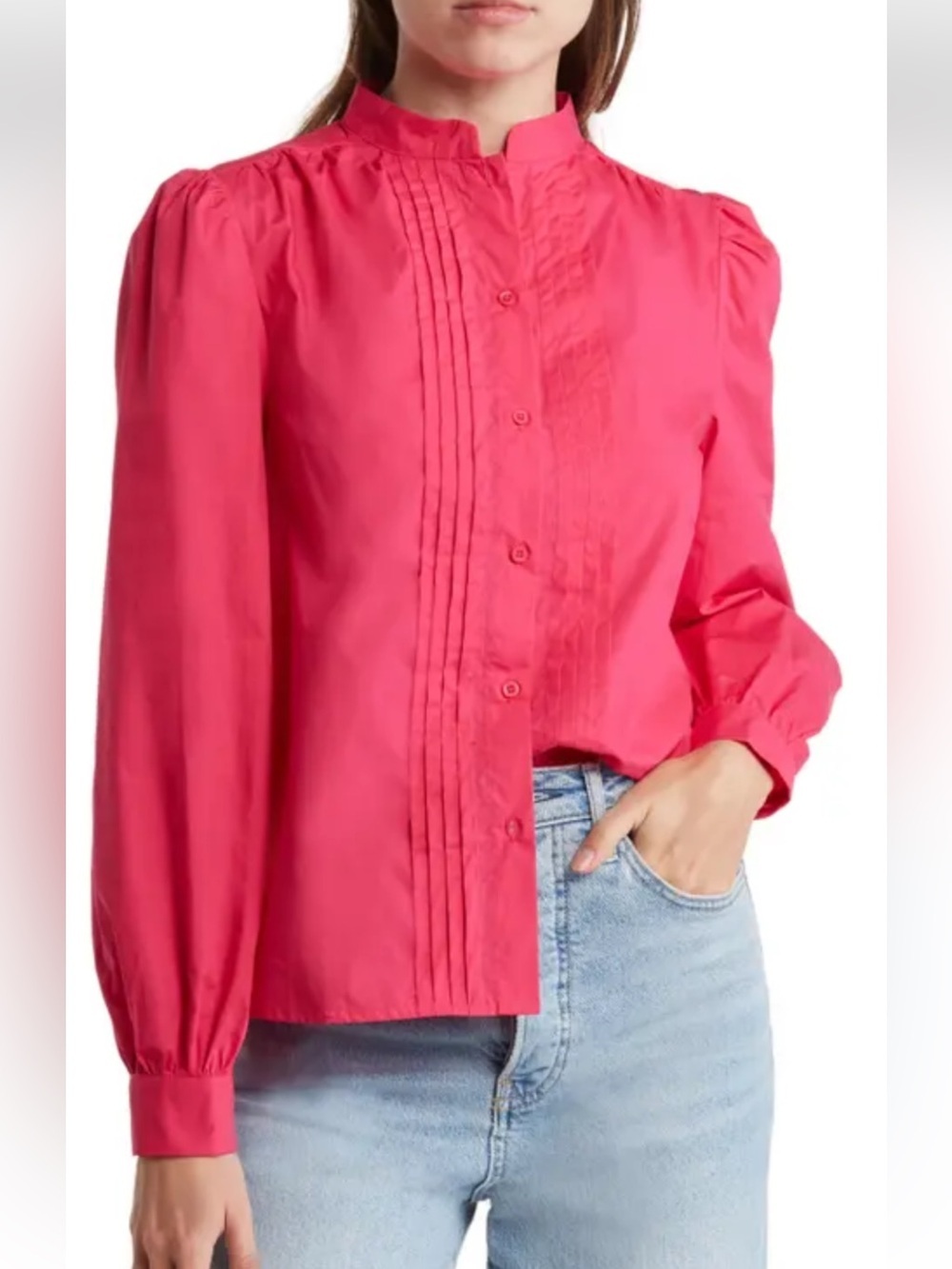 Walter Baker Hot Pink Pintuck Button-Down Blouse